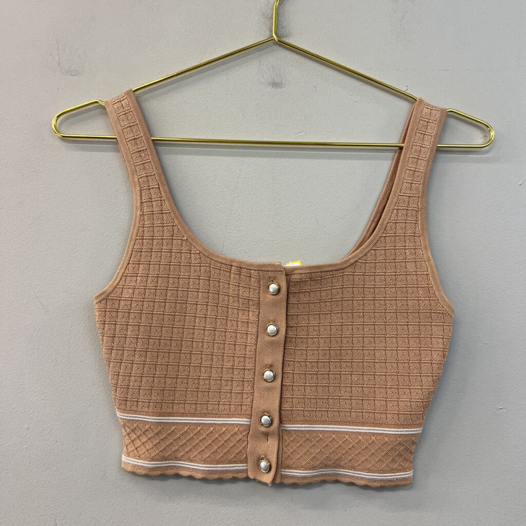 Babaton Brown/ White Cropped Button Front Tank Small