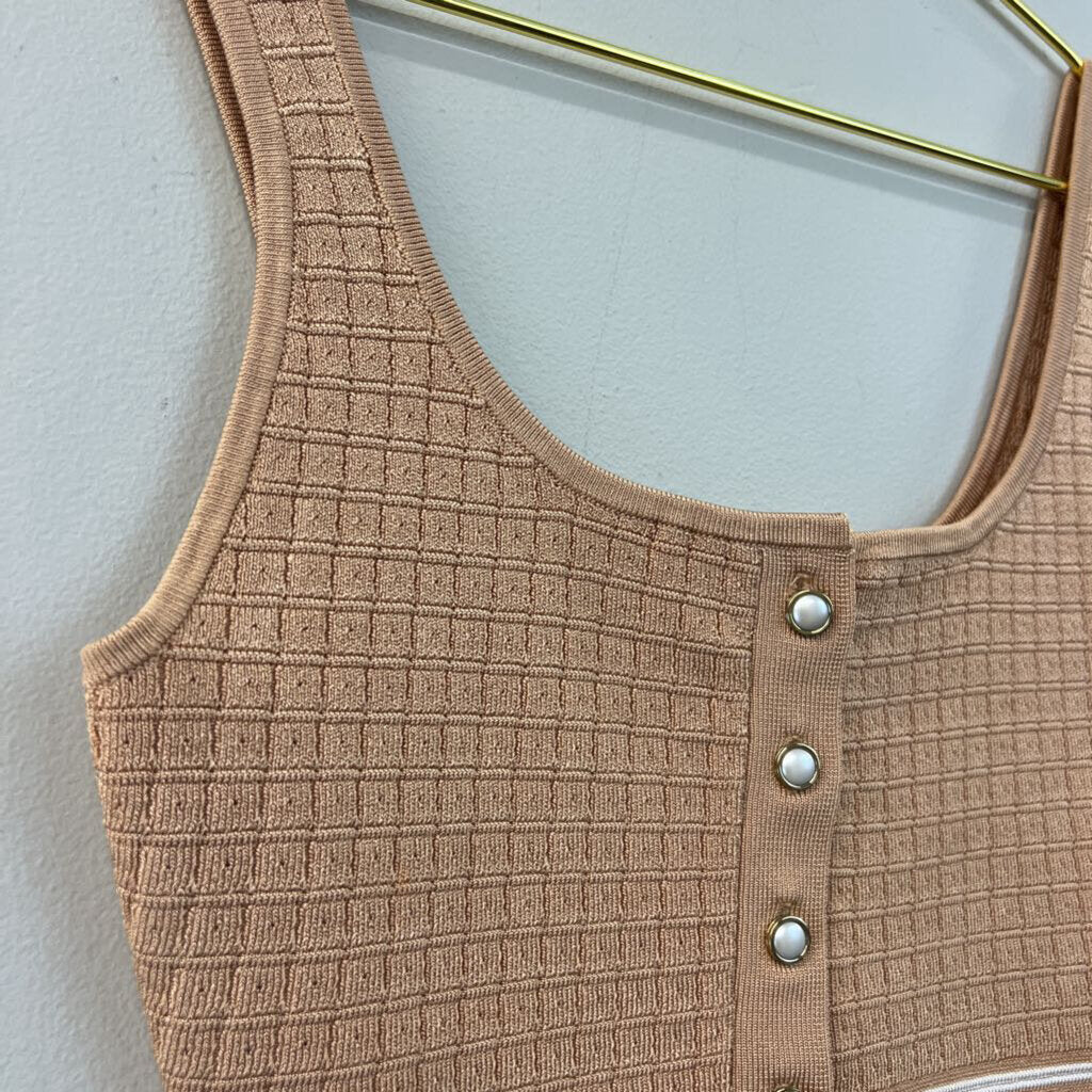 Babaton Brown/ White Cropped Button Front Tank Small