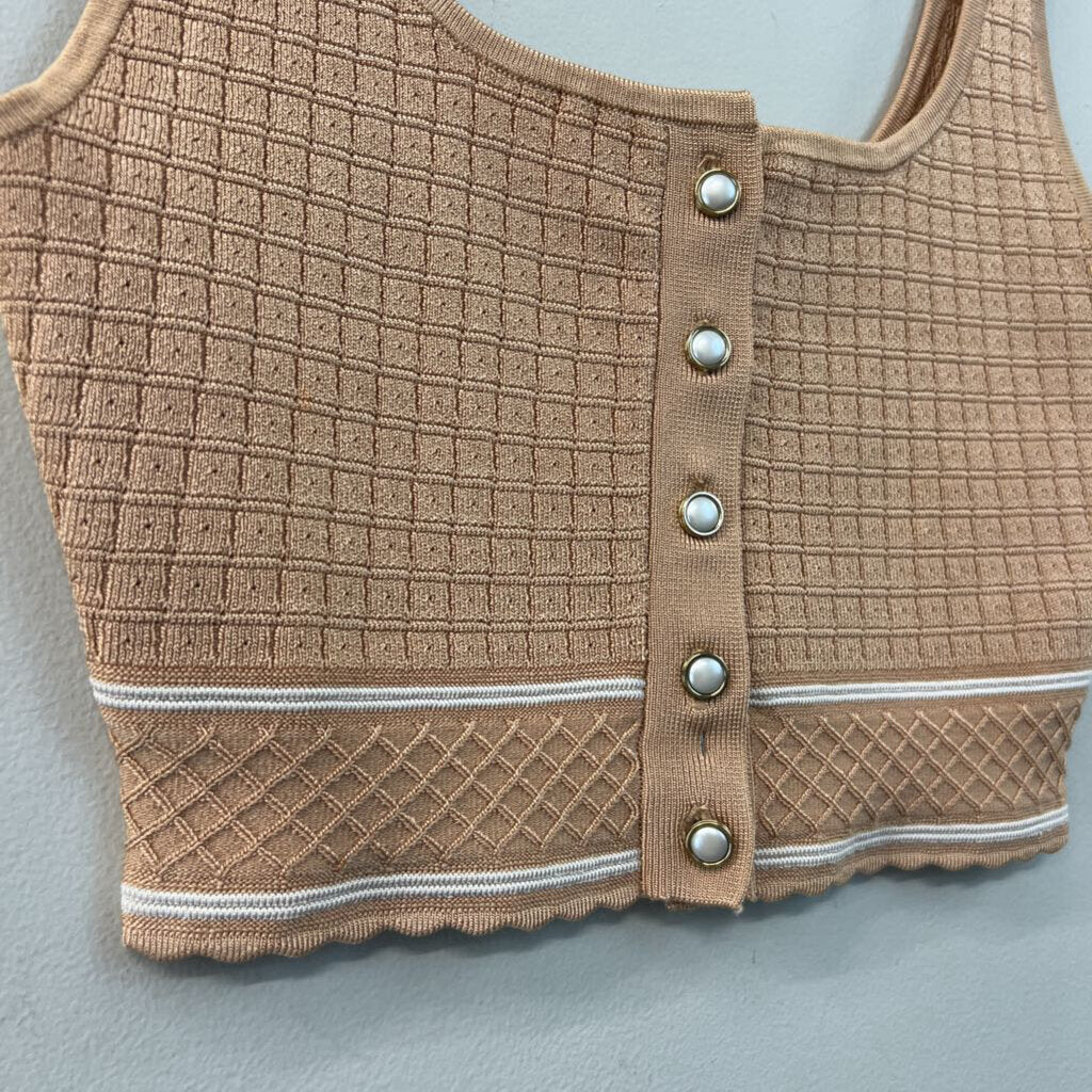 Babaton Brown/ White Cropped Button Front Tank Small