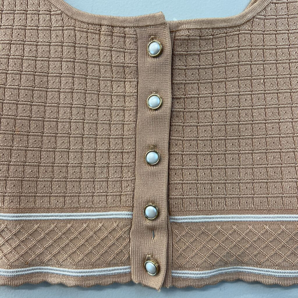 Babaton Brown/ White Cropped Button Front Tank Small