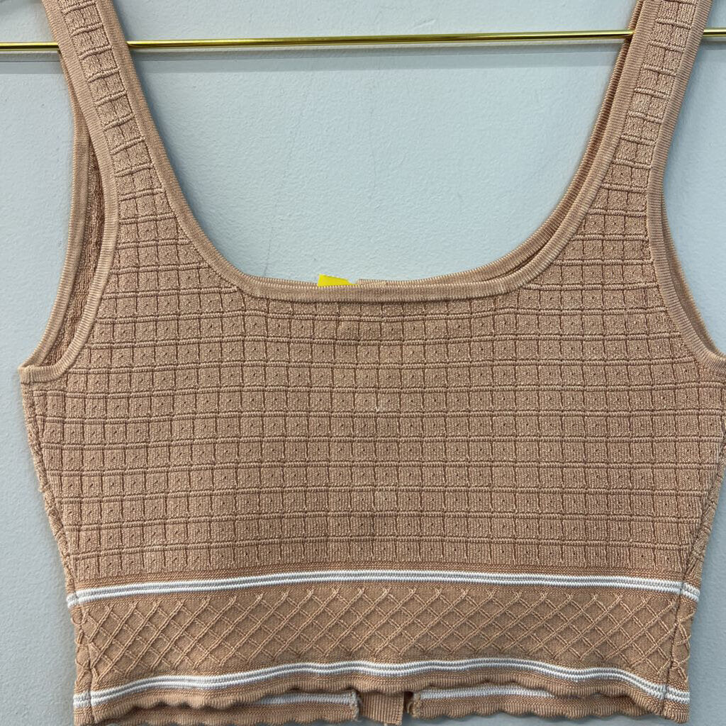 Babaton Brown/ White Cropped Button Front Tank Small