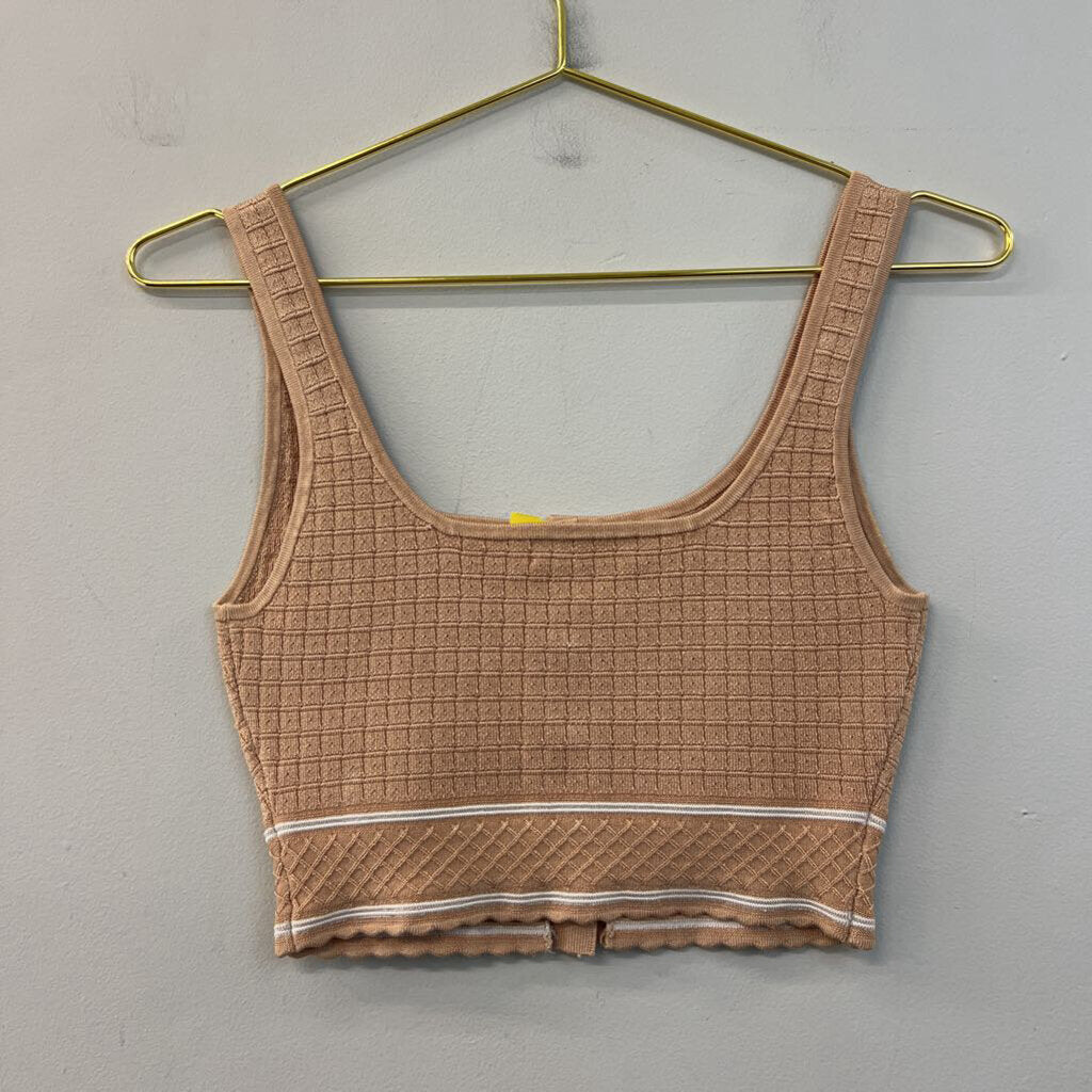 Babaton Brown/ White Cropped Button Front Tank Small