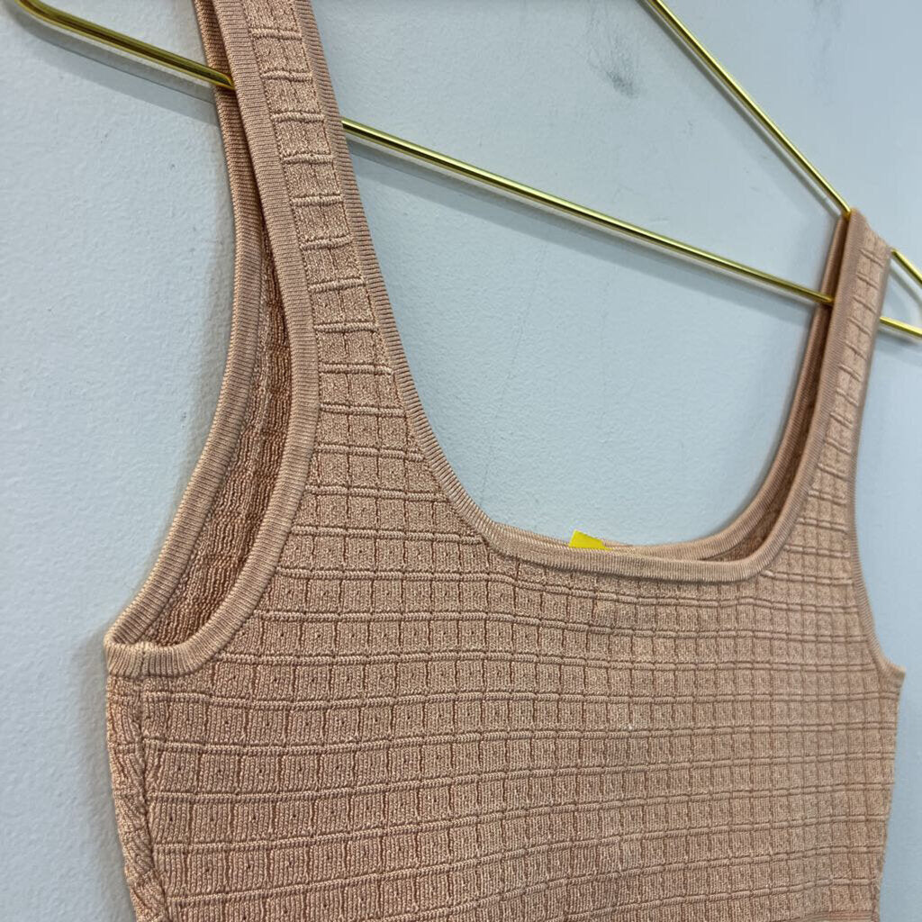 Babaton Brown/ White Cropped Button Front Tank Small
