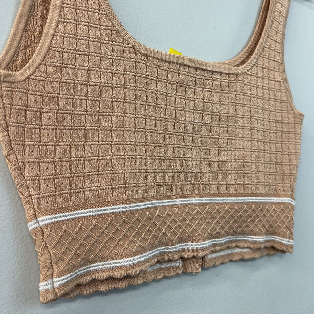 Babaton Brown/ White Cropped Button Front Tank Small