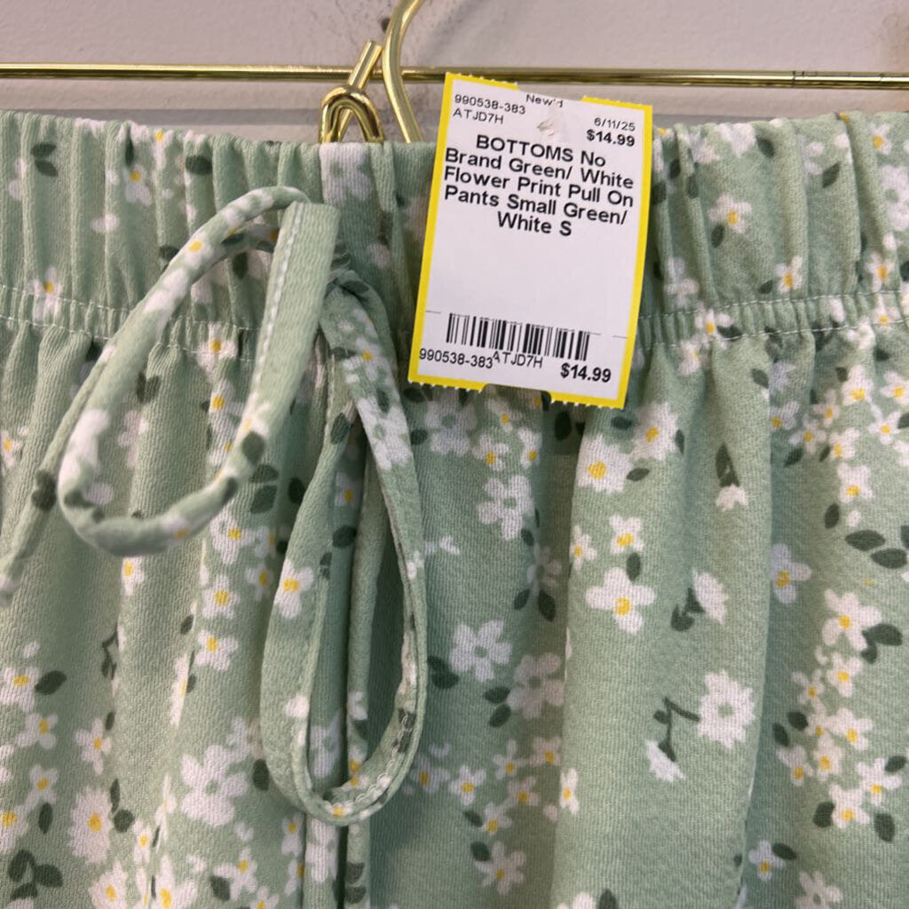 Green/ White Flower Print Pull On Pants Small