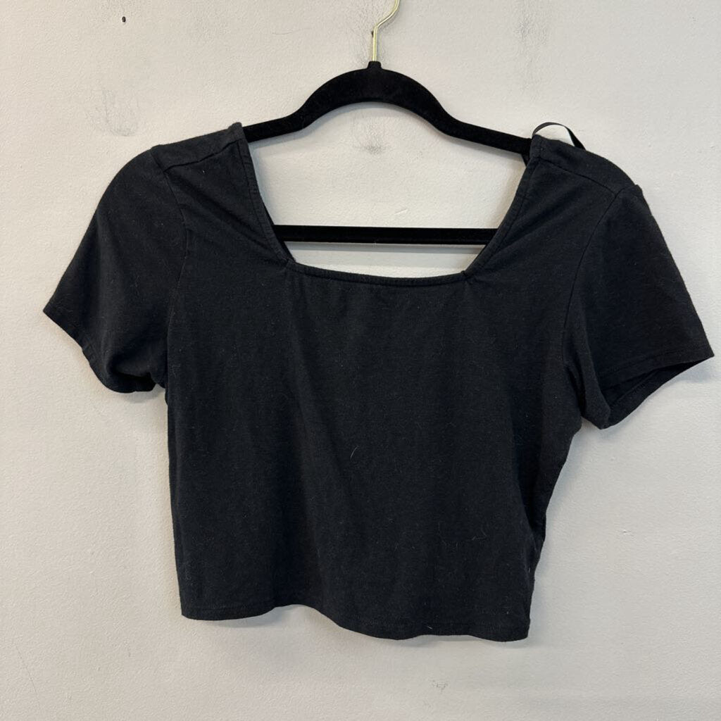 Black Cropped Short Sleeve Top Small