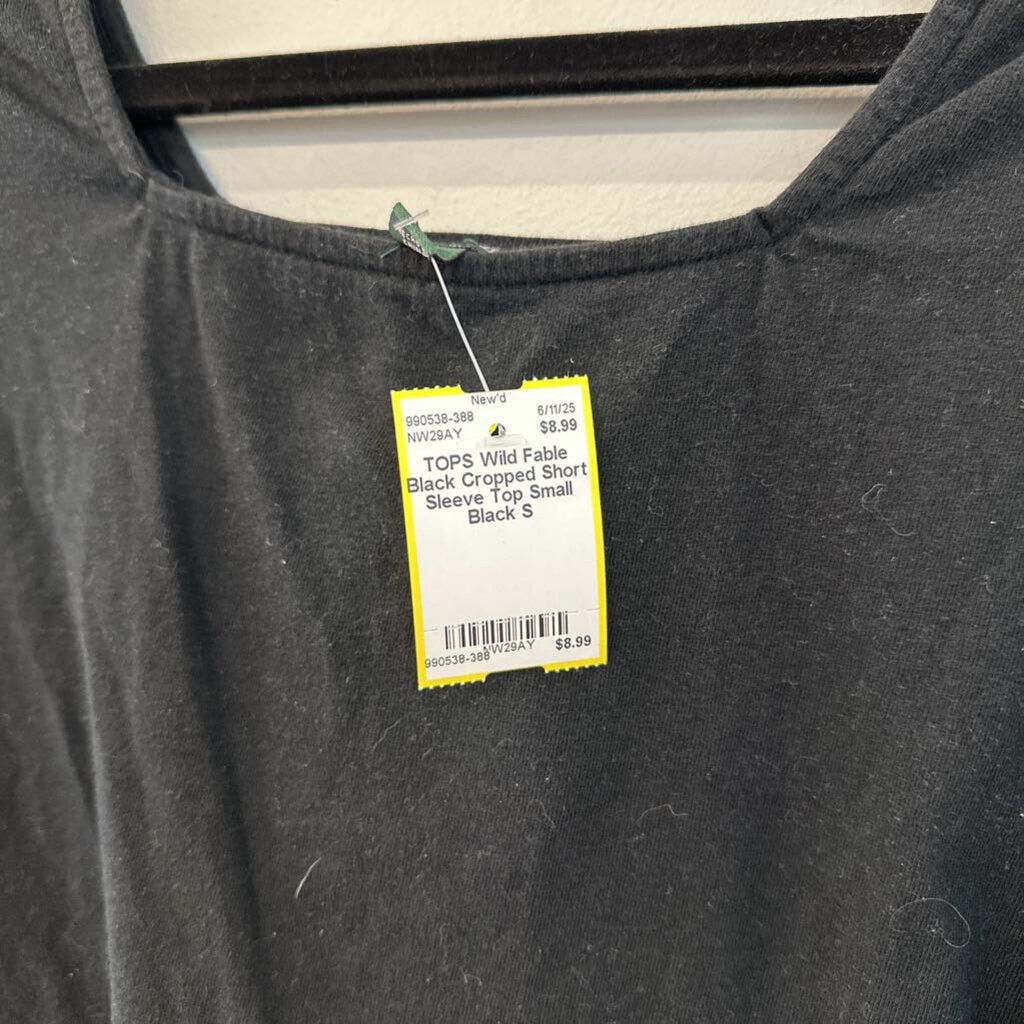 Black Cropped Short Sleeve Top Small