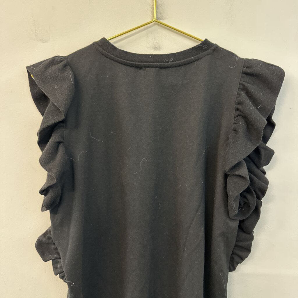 Drew Black Short Ruffle Sleeve Top Extra Small