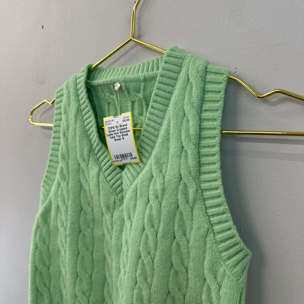 Green Cropped Cable Knit Sweater Tank Top Small
