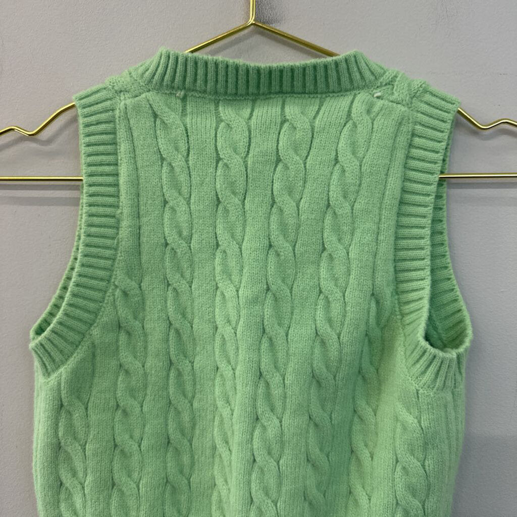 Green Cropped Cable Knit Sweater Tank Top Small