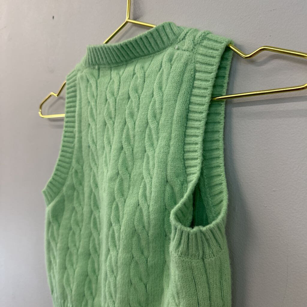 Green Cropped Cable Knit Sweater Tank Top Small