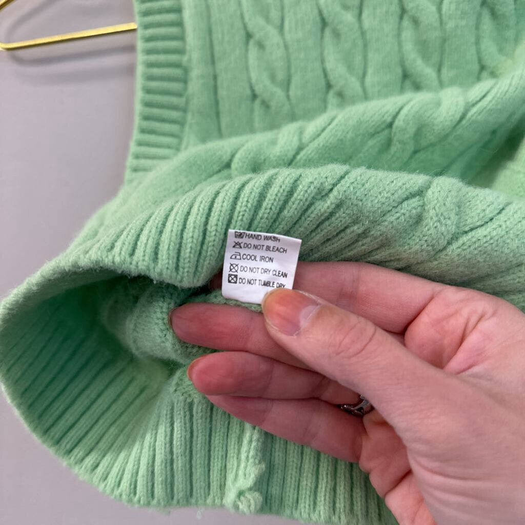 Green Cropped Cable Knit Sweater Tank Top Small