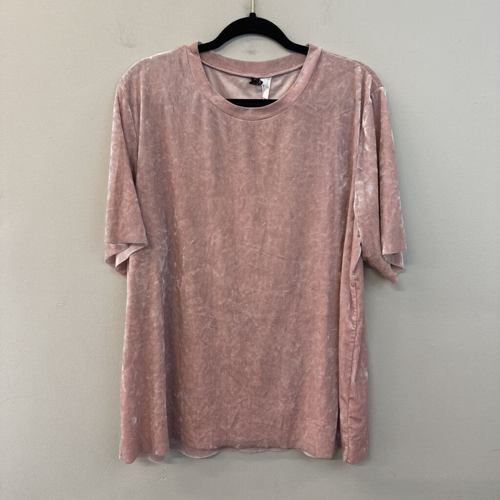 Pink Crushed Velvet Short Sleeve Top Large