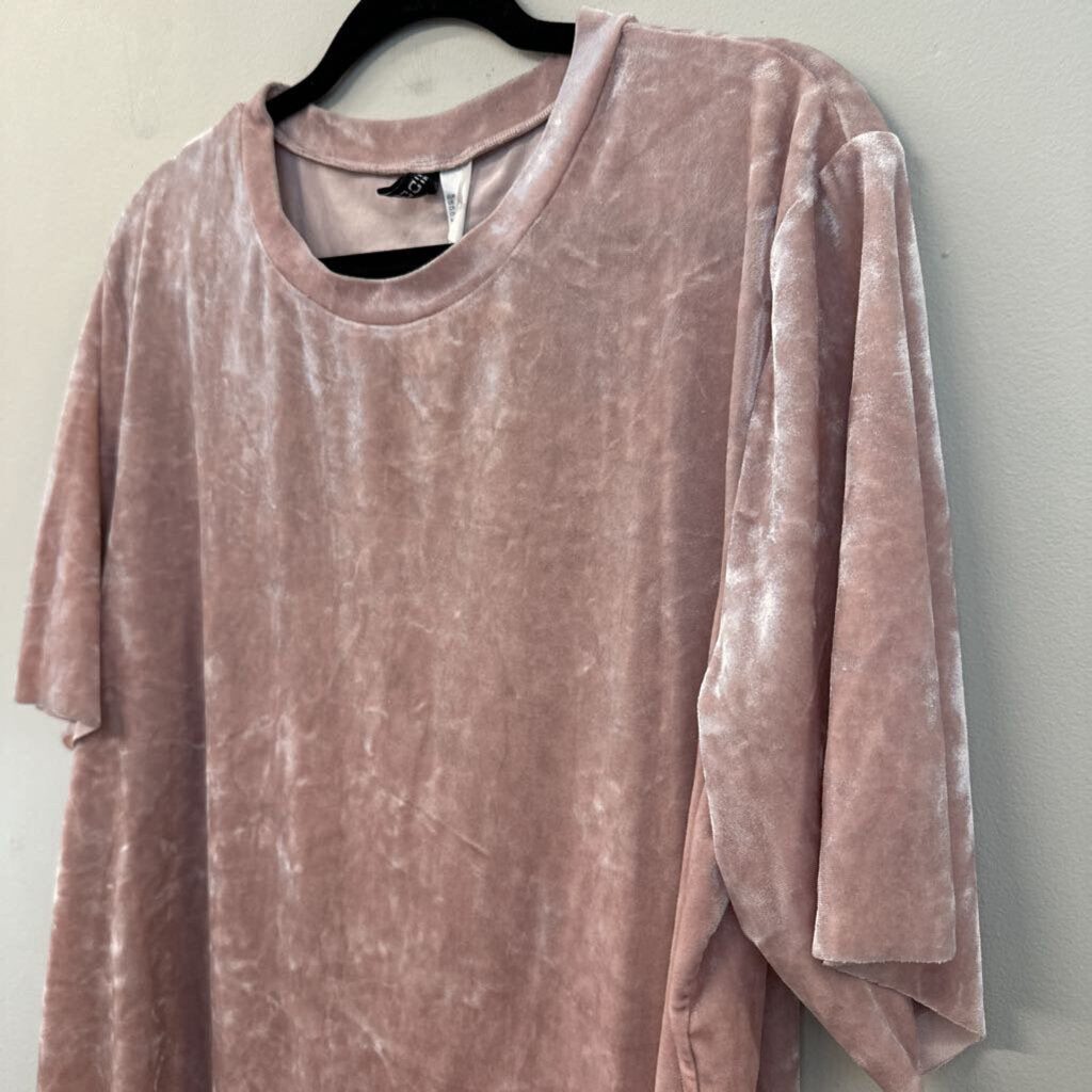 Pink Crushed Velvet Short Sleeve Top Large