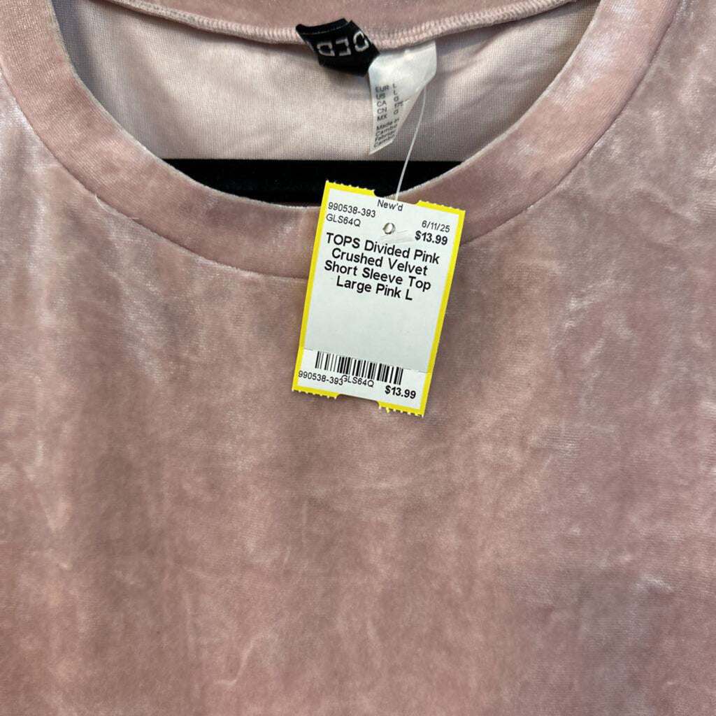 Pink Crushed Velvet Short Sleeve Top Large
