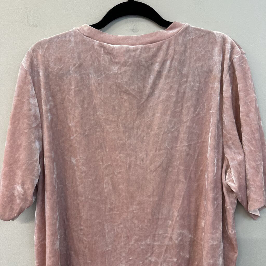 Pink Crushed Velvet Short Sleeve Top Large