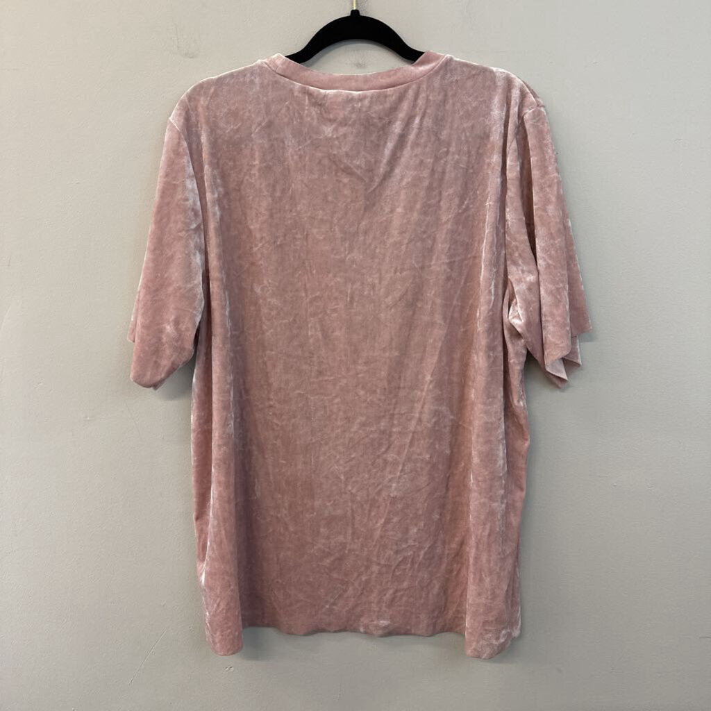 Pink Crushed Velvet Short Sleeve Top Large