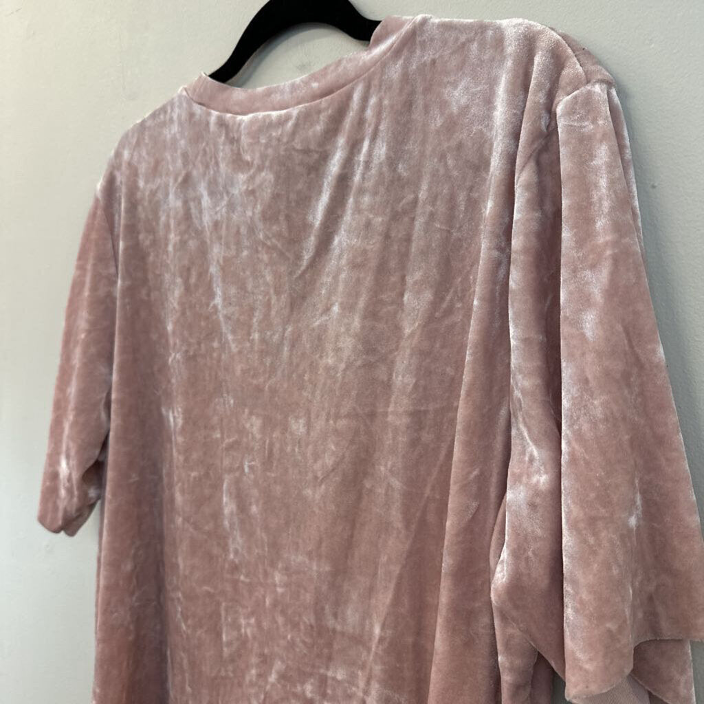 Pink Crushed Velvet Short Sleeve Top Large
