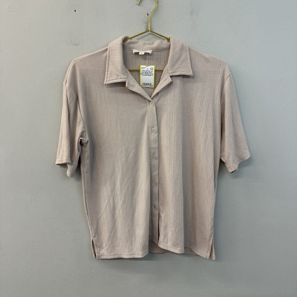All Row Beige Short Sleeve Button Down Top Small