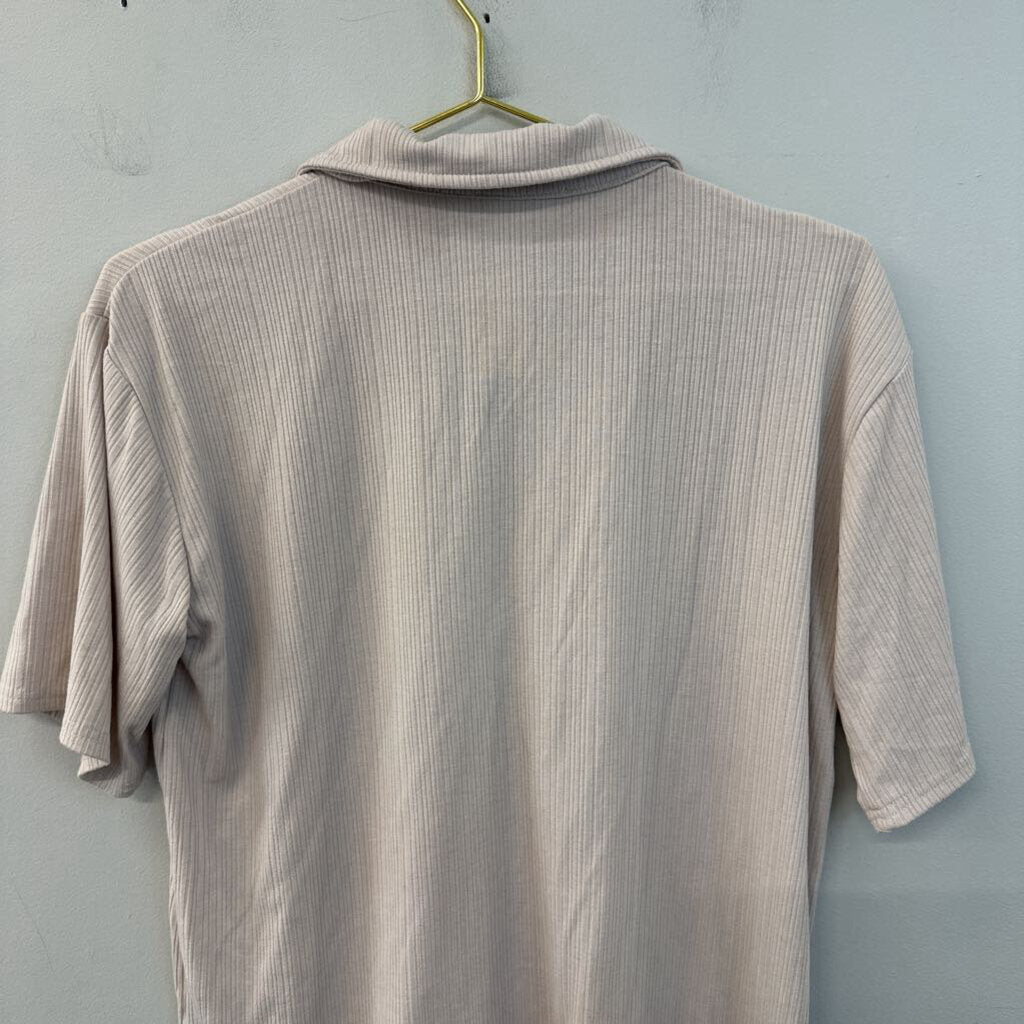 All Row Beige Short Sleeve Button Down Top Small