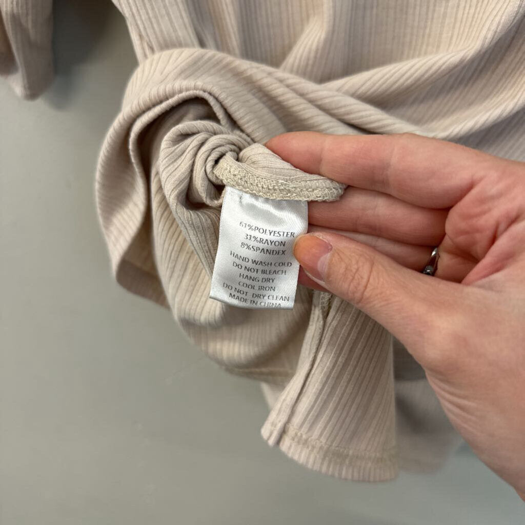 All Row Beige Short Sleeve Button Down Top Small