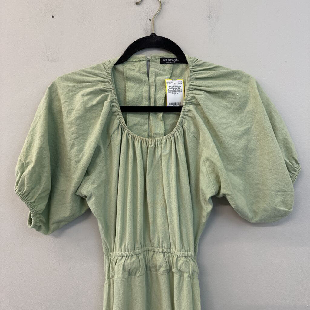 Nasty Gal Green Puffsleeve Maxi Dress Size 6