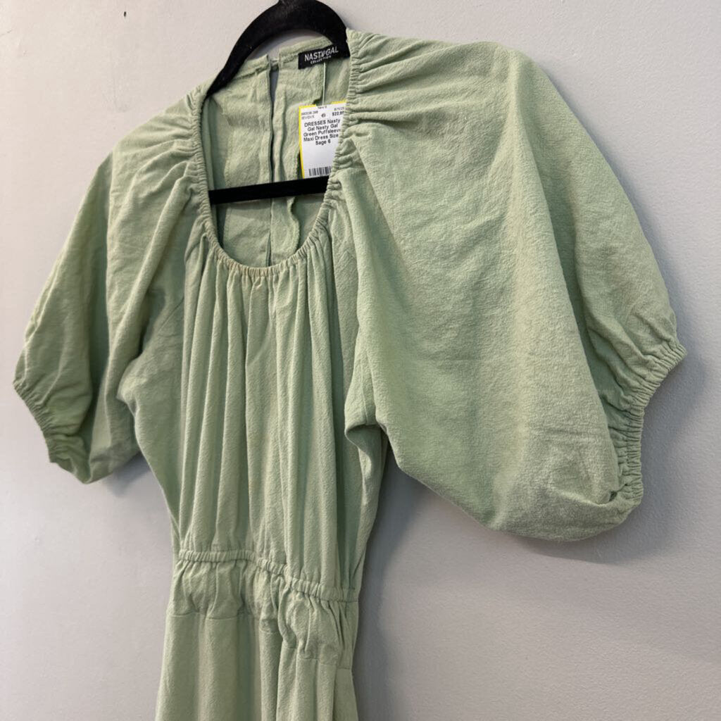 Nasty Gal Green Puffsleeve Maxi Dress Size 6