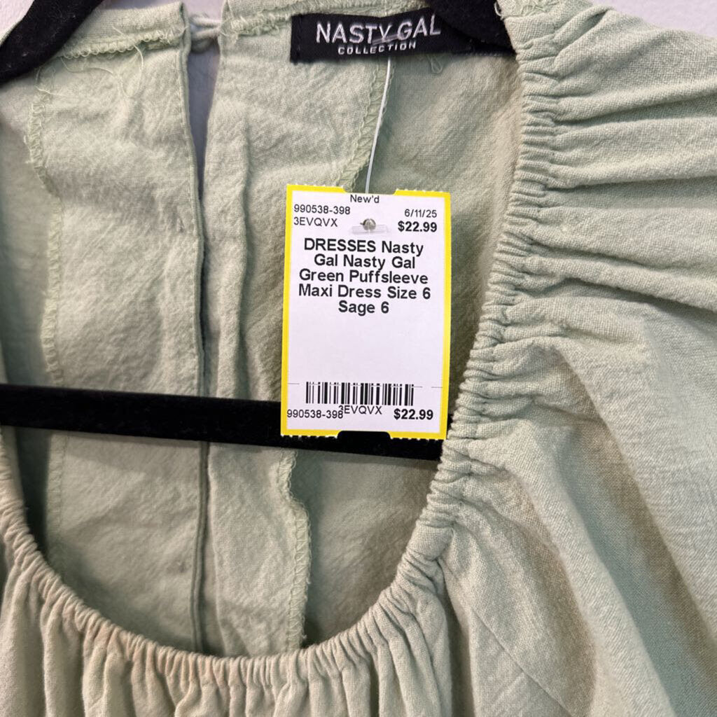 Nasty Gal Green Puffsleeve Maxi Dress Size 6