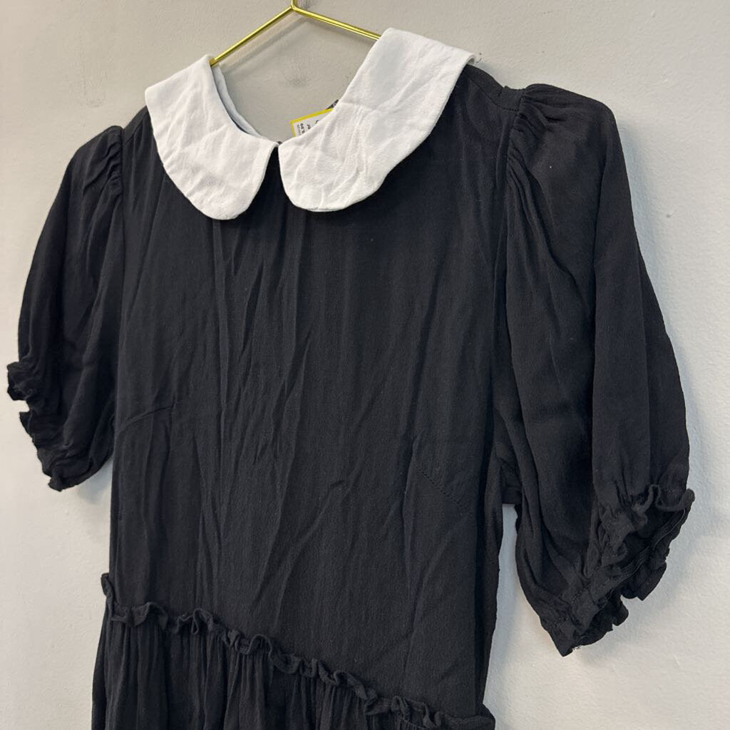 Black Short Sleeve Dress With White Collar Small