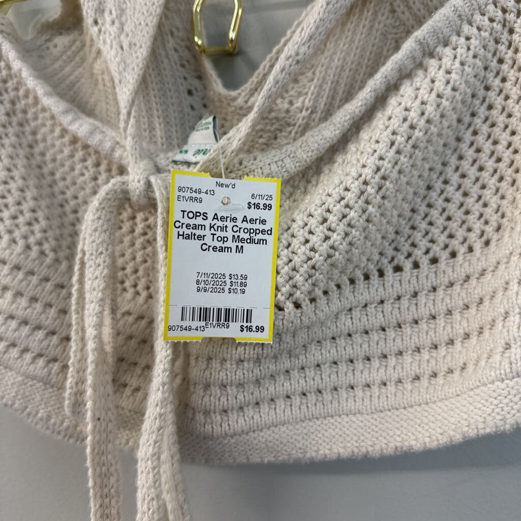 Aerie Cream Knit Cropped Halter Top Medium