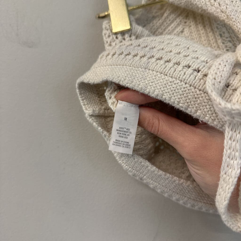 Aerie Cream Knit Cropped Halter Top Medium