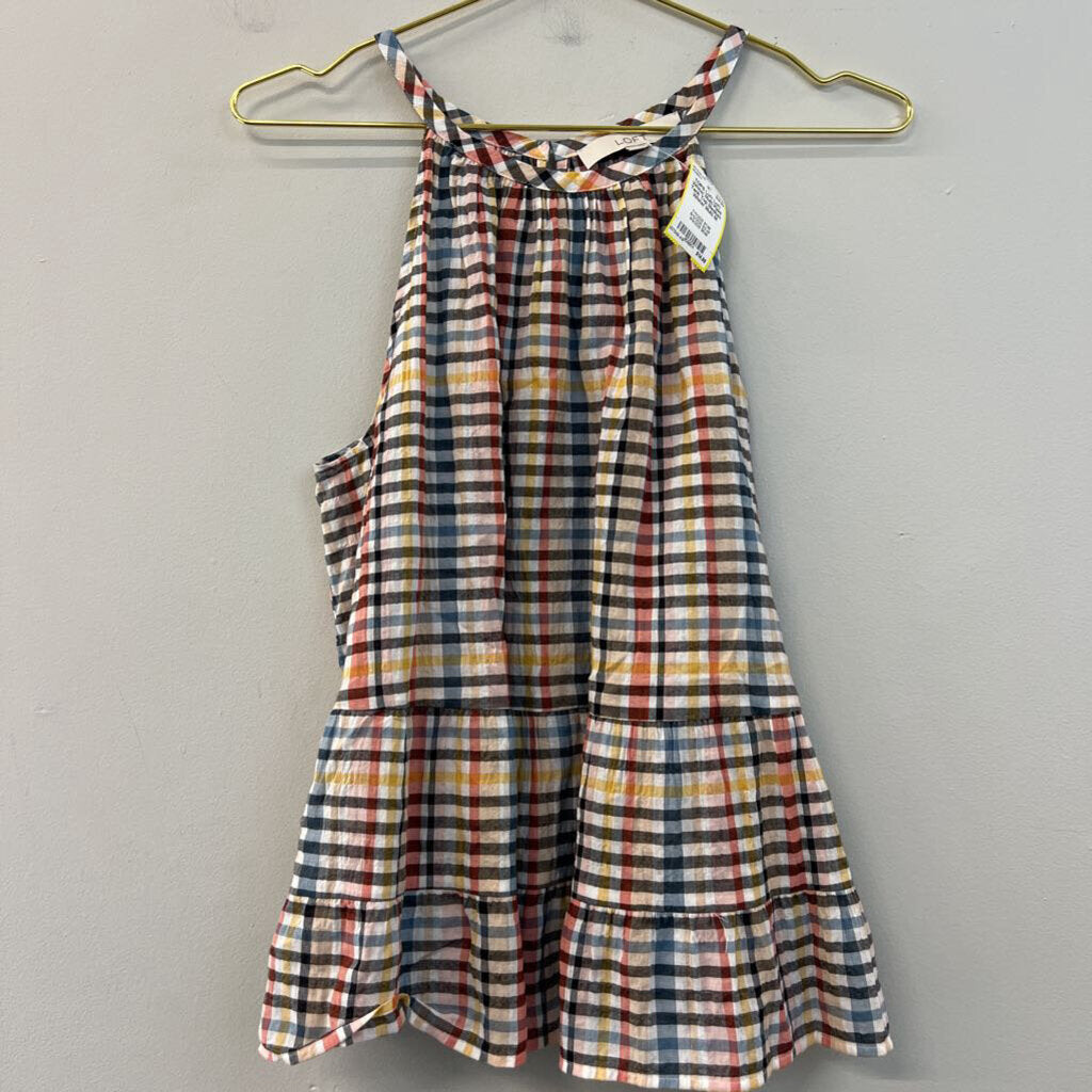Loft White/ Multi Plaid Tank Top Medium