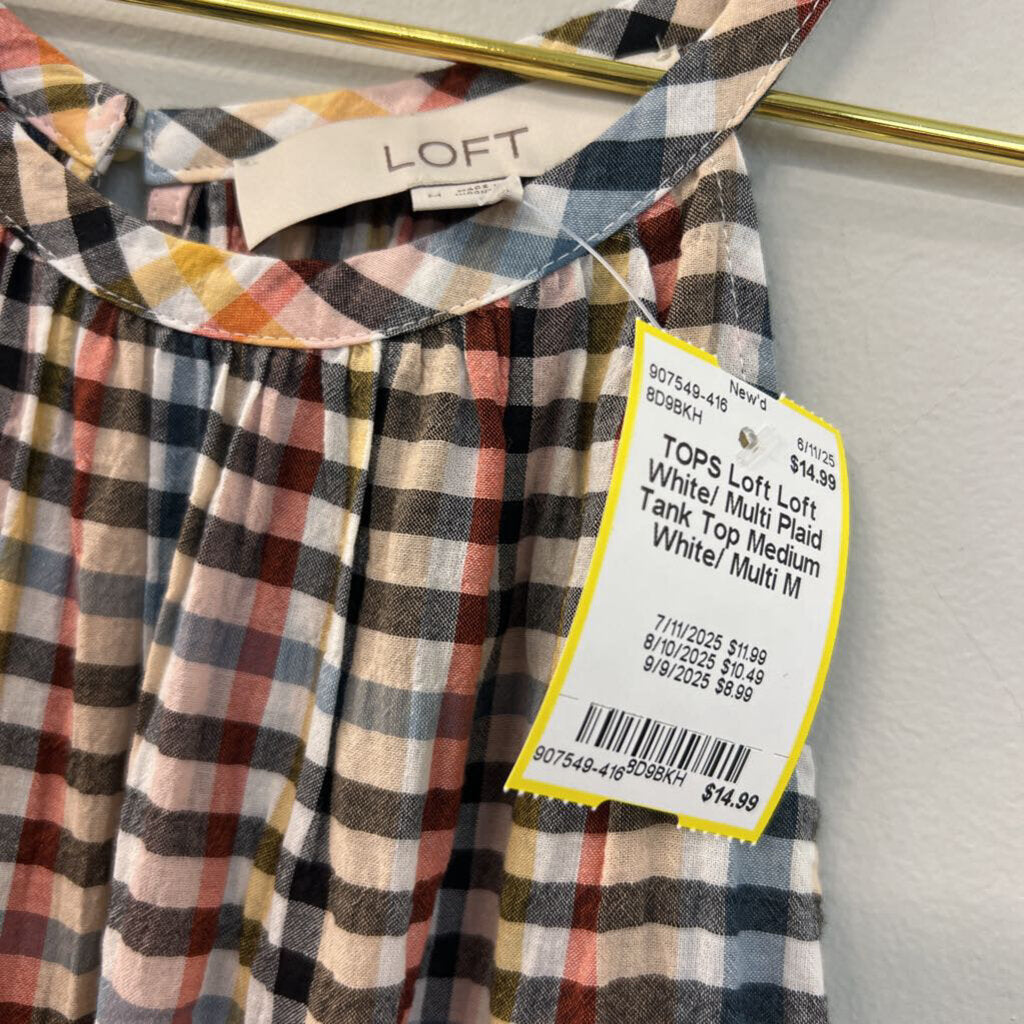 Loft White/ Multi Plaid Tank Top Medium