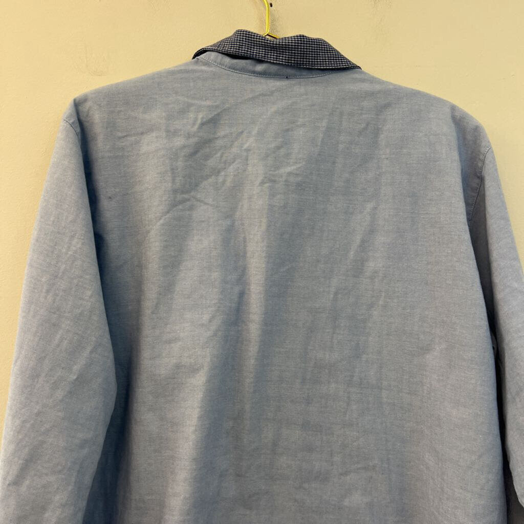 Koret Blue Embroidered Flower Long Sleeve Button Down Top Large