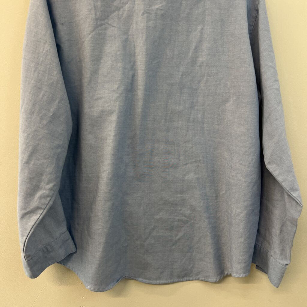Koret Blue Embroidered Flower Long Sleeve Button Down Top Large