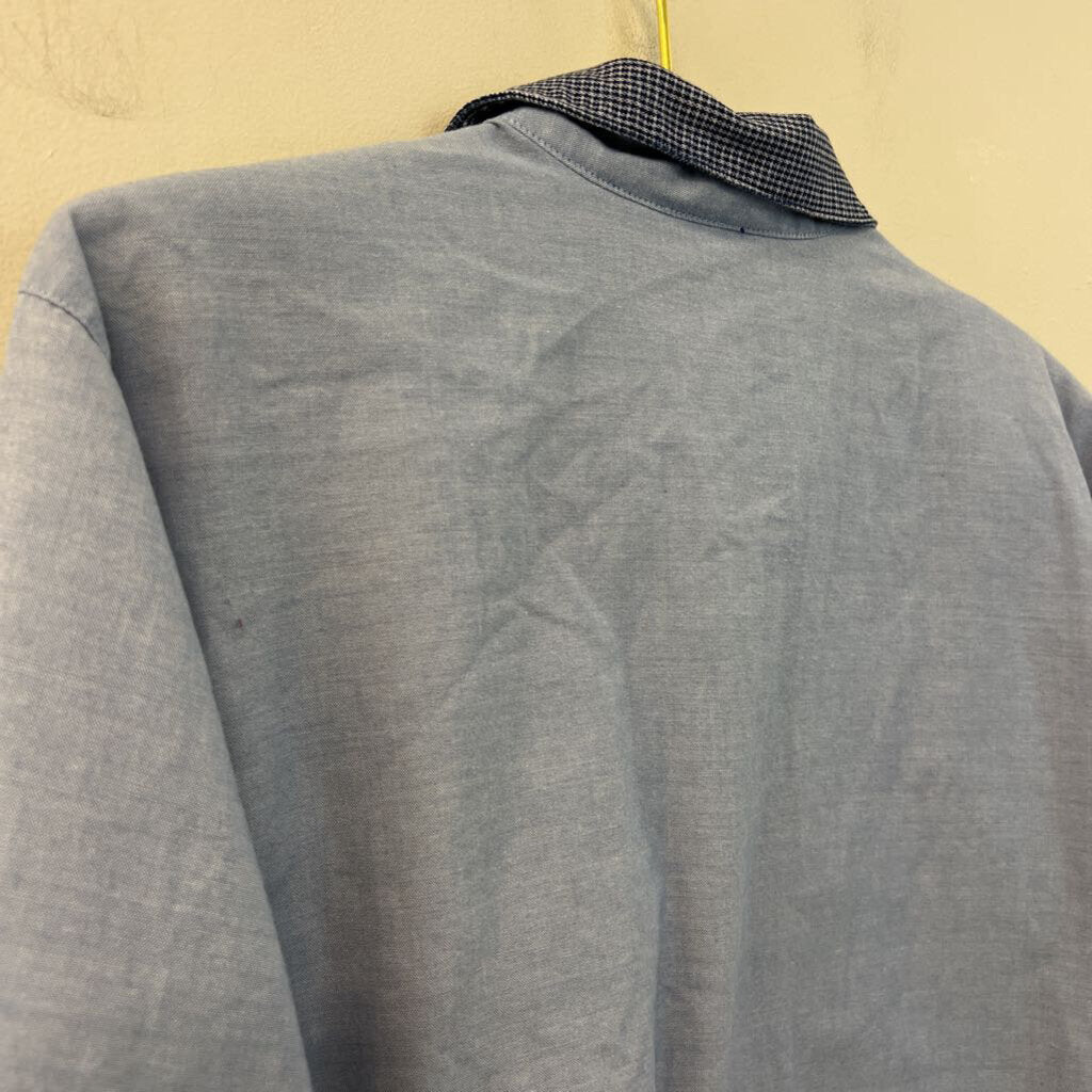 Koret Blue Embroidered Flower Long Sleeve Button Down Top Large