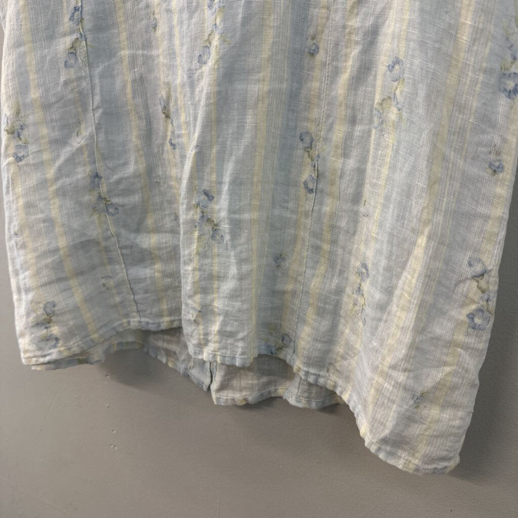 Flax Blue Striped Flower Print Sleeveless Button Front Top Large