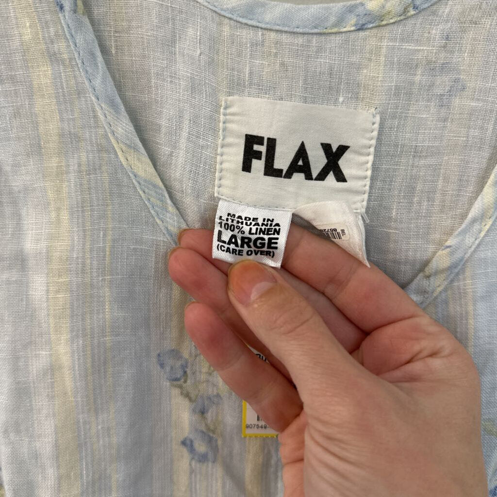 Flax Blue Striped Flower Print Sleeveless Button Front Top Large