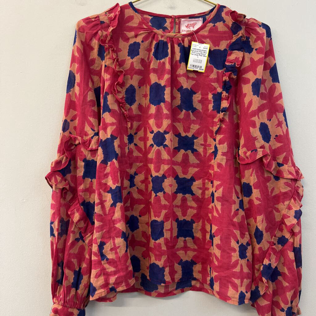Banjanan Pink/ Blue Print Long Sleeve Top Large