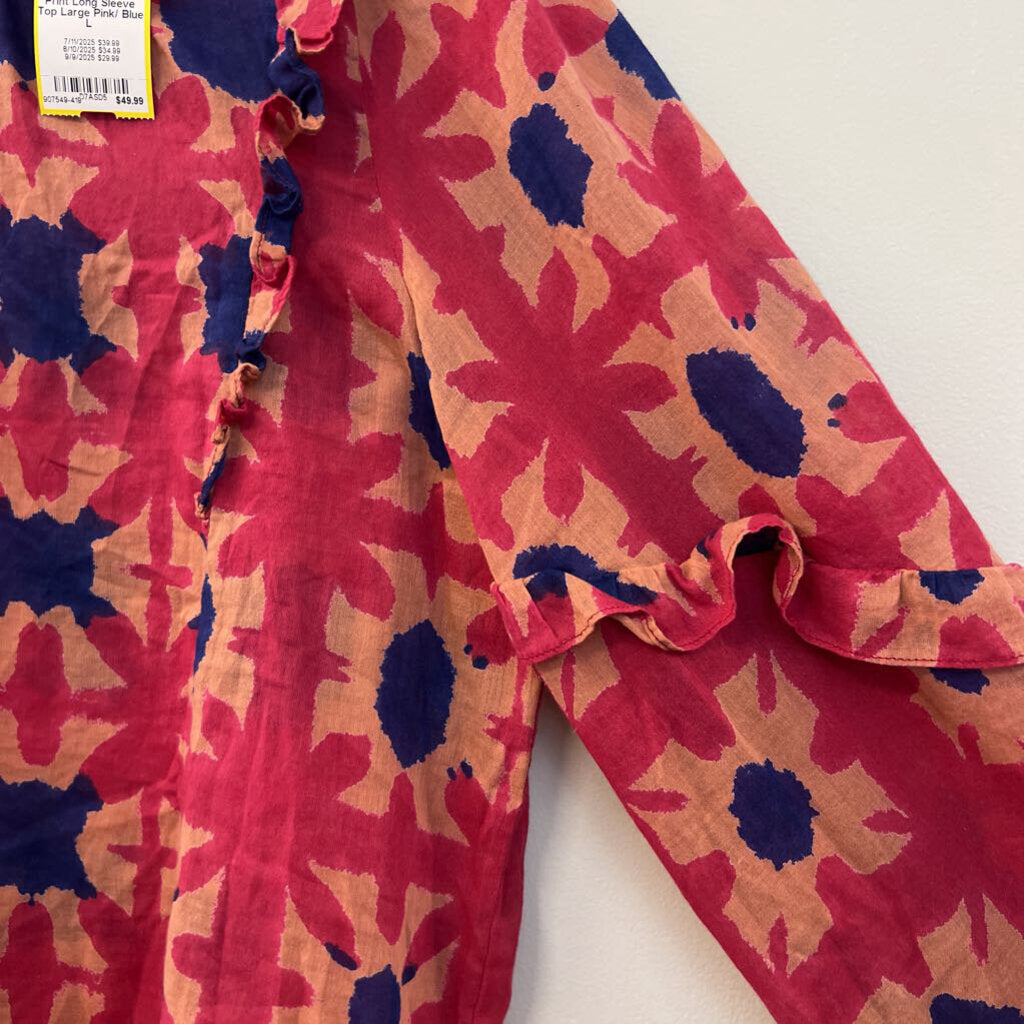 Banjanan Pink/ Blue Print Long Sleeve Top Large