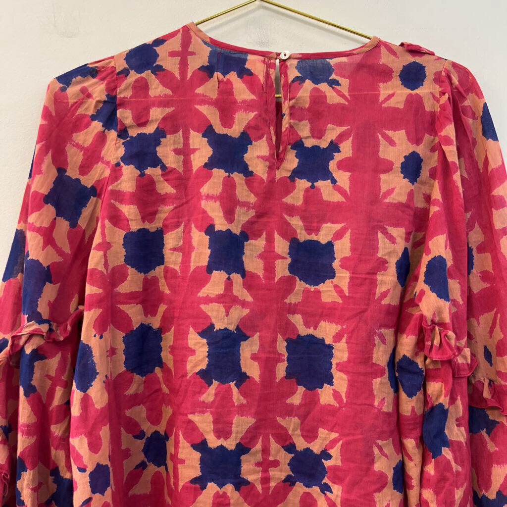 Banjanan Pink/ Blue Print Long Sleeve Top Large