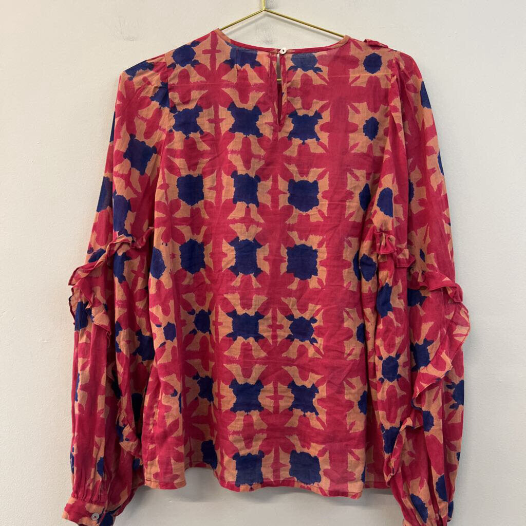 Banjanan Pink/ Blue Print Long Sleeve Top Large