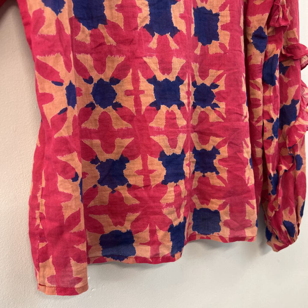 Banjanan Pink/ Blue Print Long Sleeve Top Large