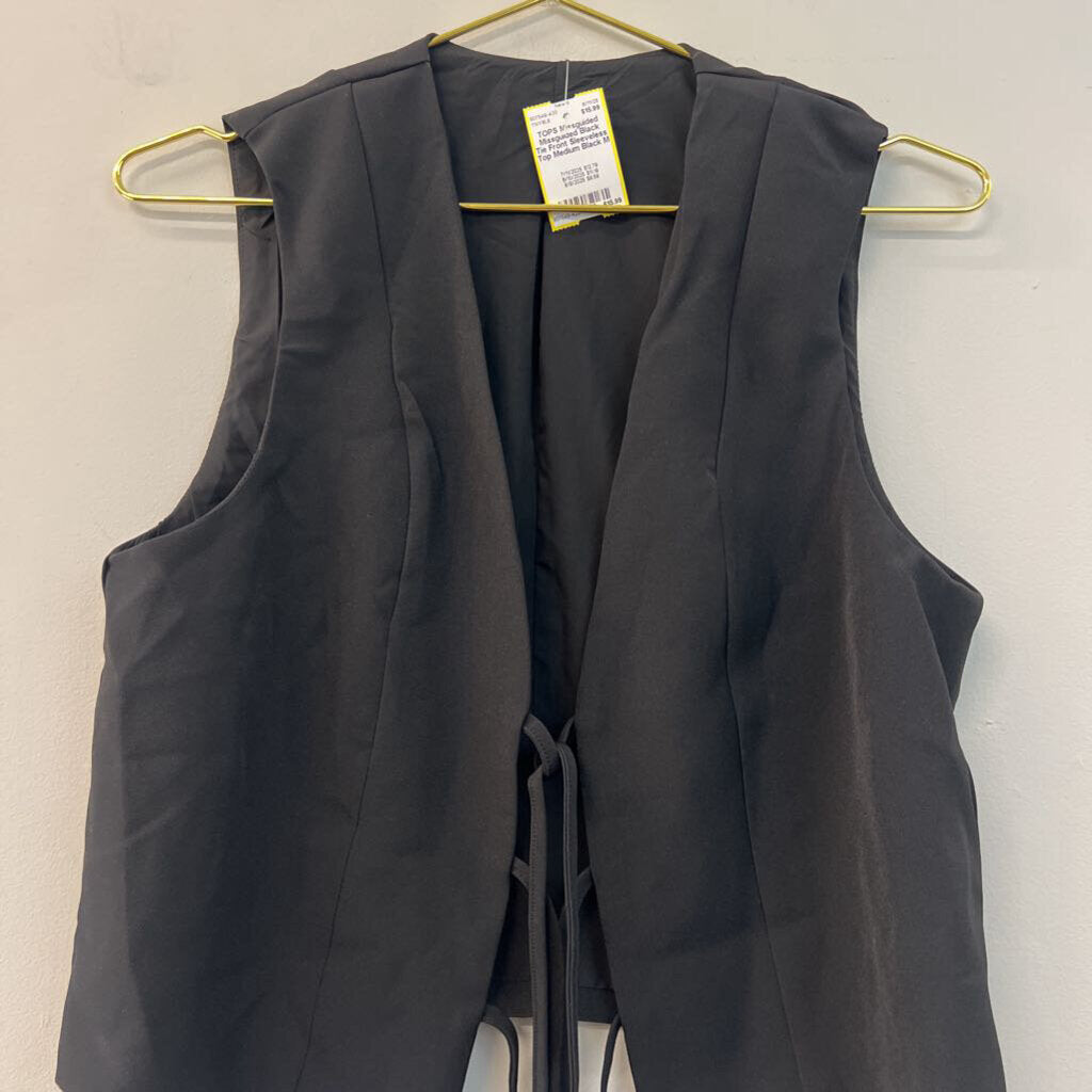 Missguided Black Tie Front Sleeveless Top Medium