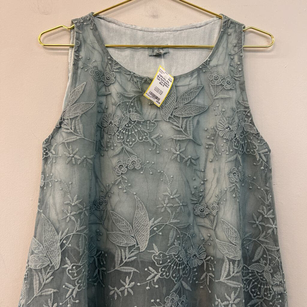 POL Blue Embroidered Tank Top Medium