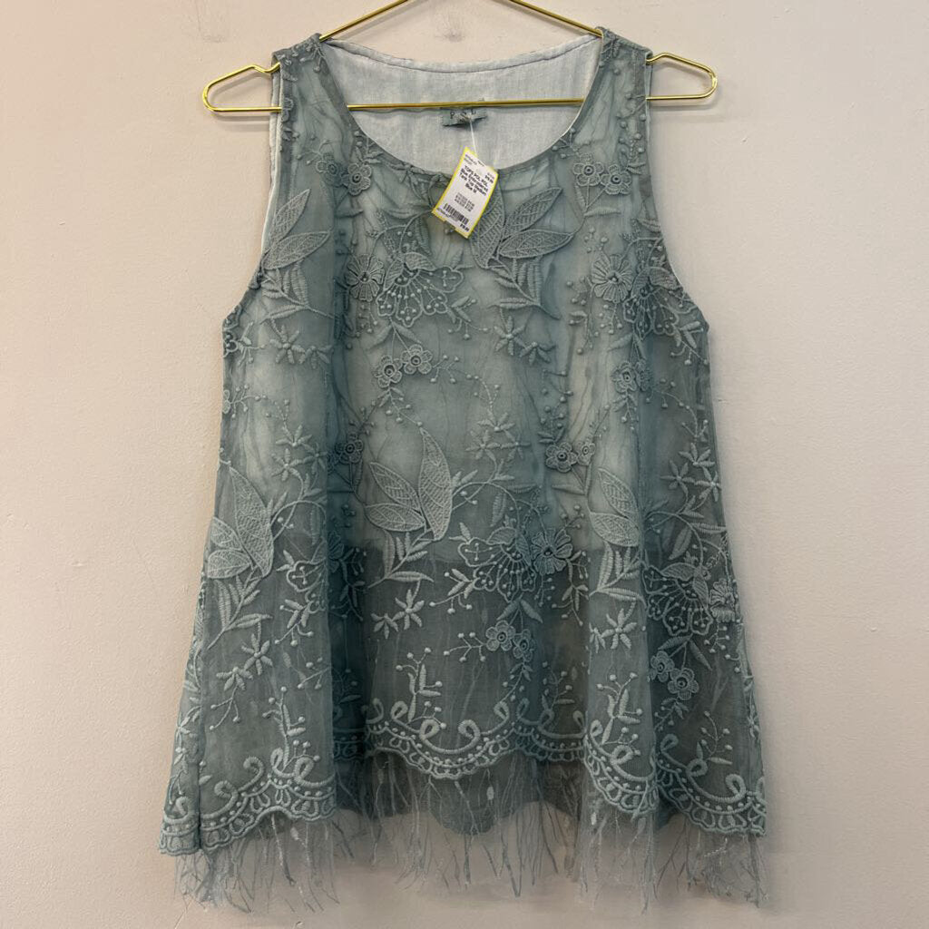 POL Blue Embroidered Tank Top Medium