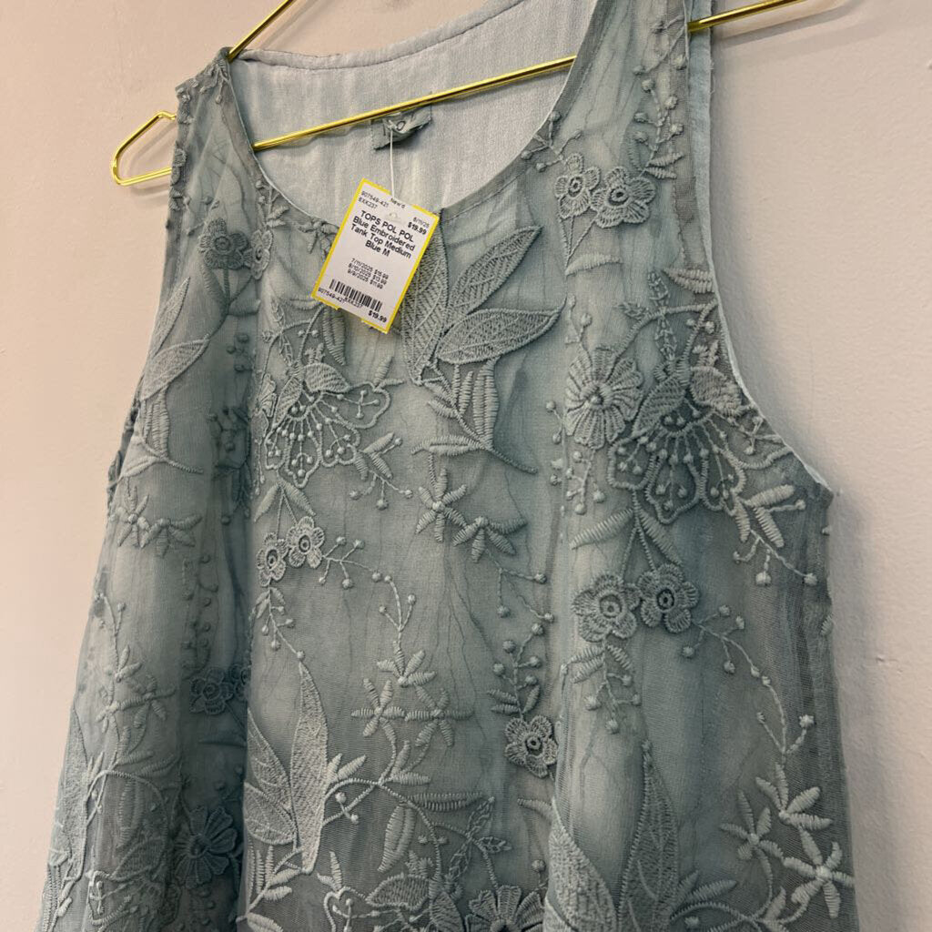 POL Blue Embroidered Tank Top Medium