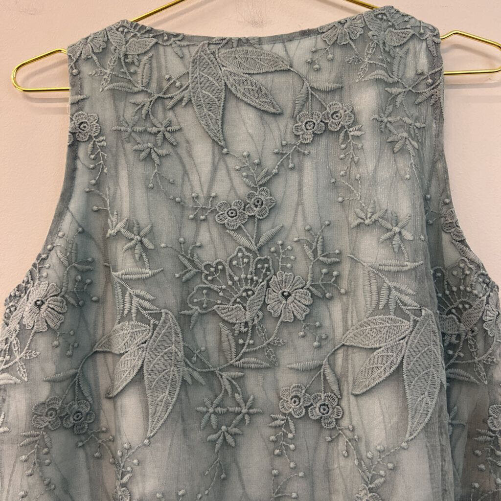 POL Blue Embroidered Tank Top Medium