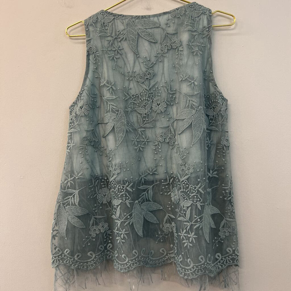 POL Blue Embroidered Tank Top Medium