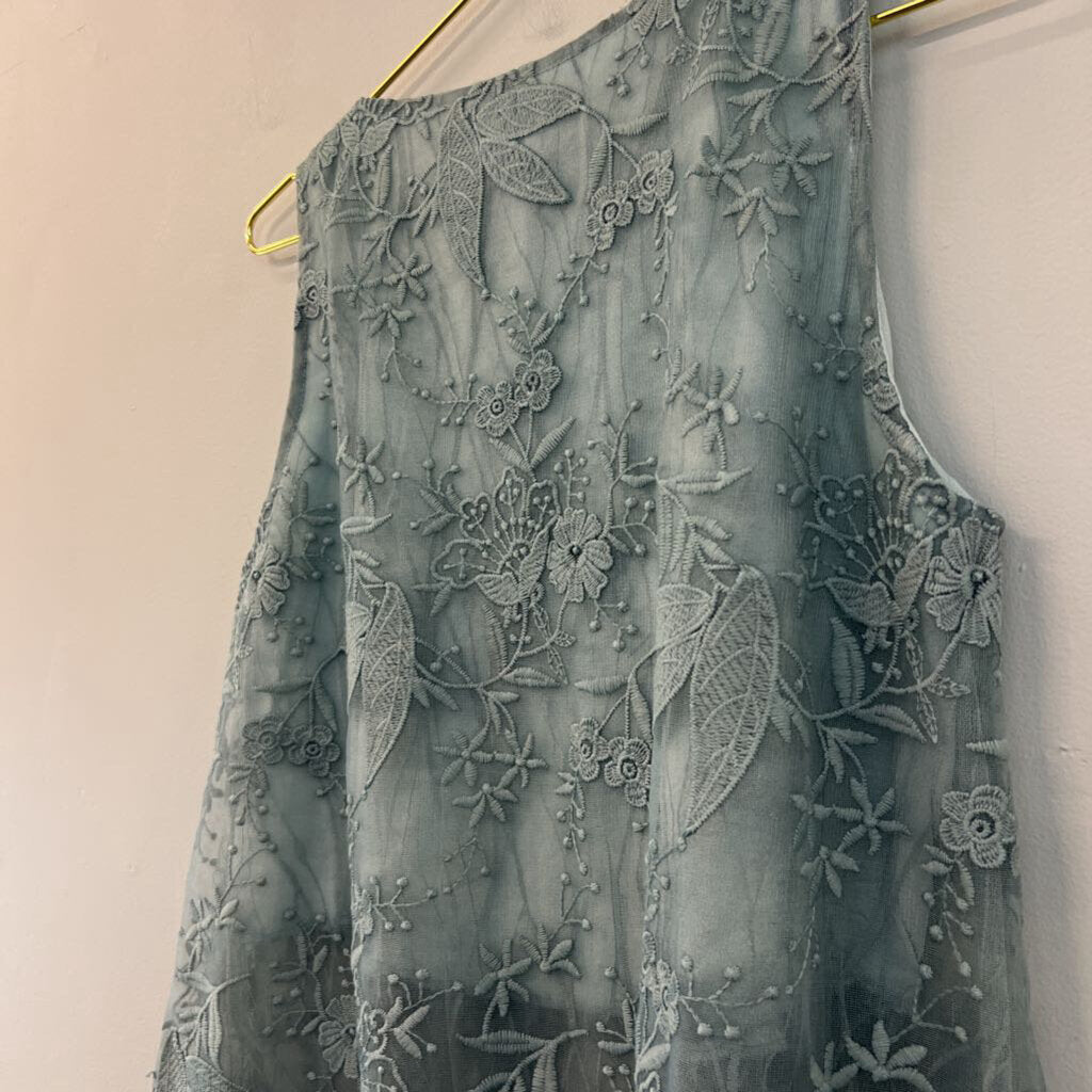 POL Blue Embroidered Tank Top Medium